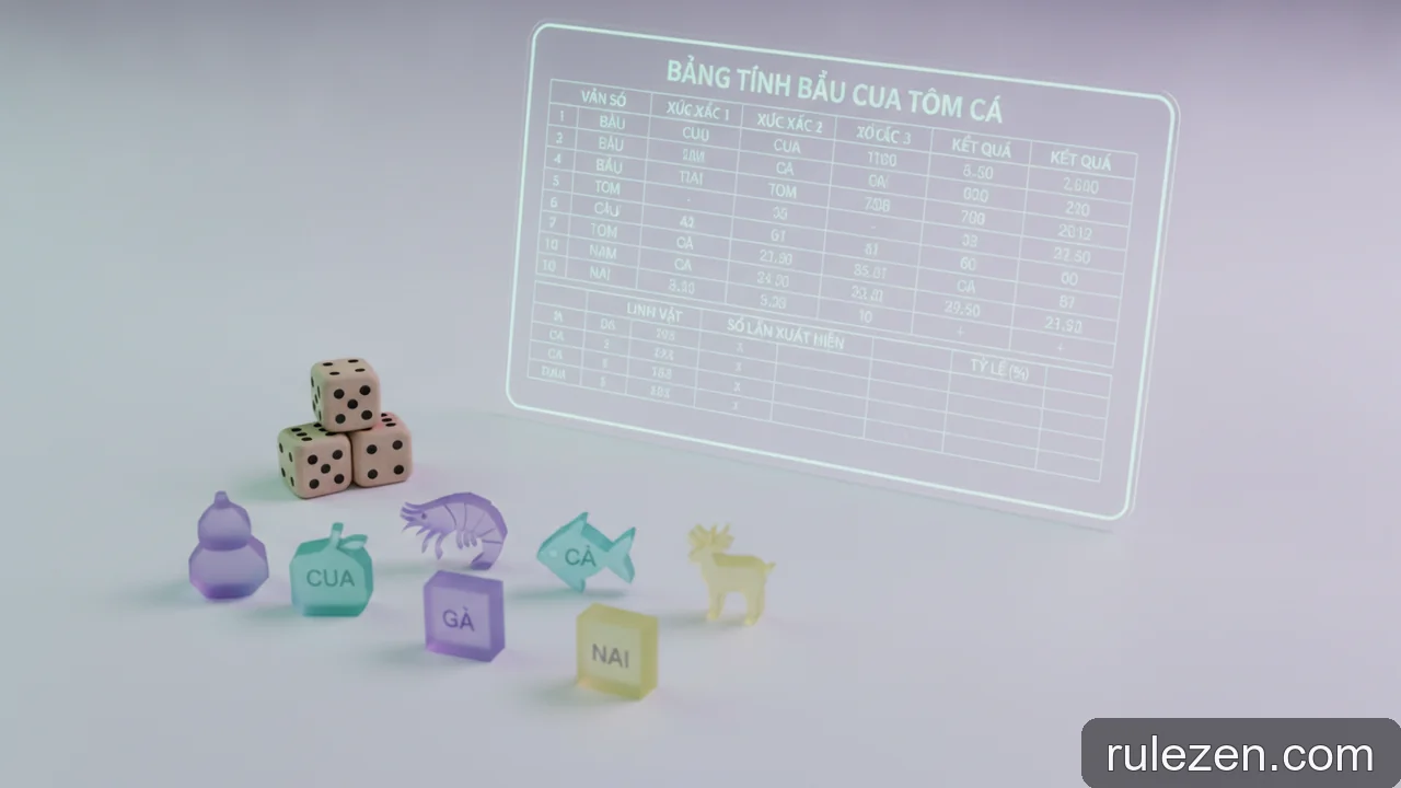 Minh họa: Bảng tính Bầu Cua Tôm Cá: mô phỏng 100 ván và phân tích kết quả