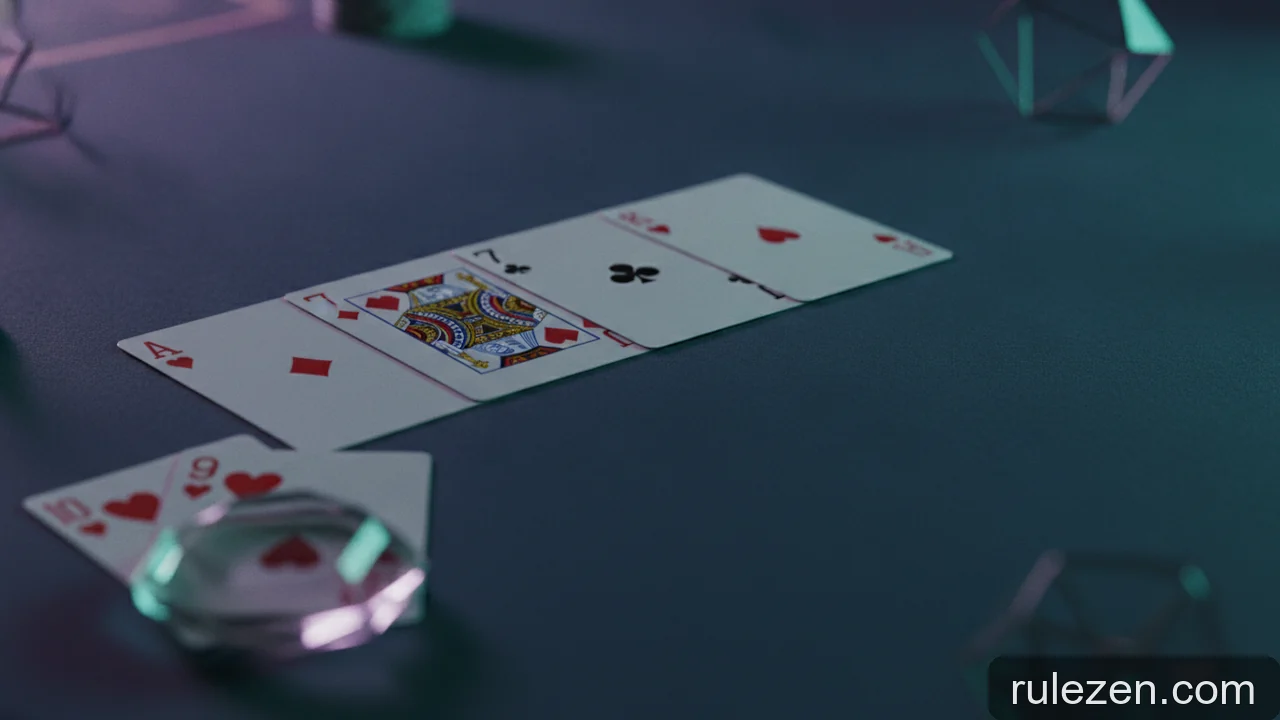Minh họa: Thứ tự các vòng cược trong Texas Hold'em: Pre-flop, Flop, Turn, River